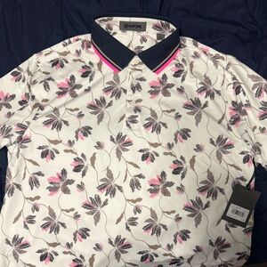 G/FORE Men's Polo with Pink and Gray Floral Design
